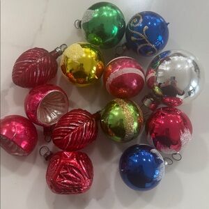 Vintage Mini Glass Christmas Ornaments Lot of 14 Mid Century Holiday Decor